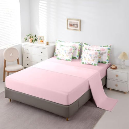 Erosebridal Cute Goose Duck Twin Size Bedding Set Pink Geometric Grid Cartoon Animal 7 Pieces Comforter Set with Sheets Kids Girls Pastel Bowknot Bed in a Bag Teens Birthday Leaf Floral Plaid Bed Sets
