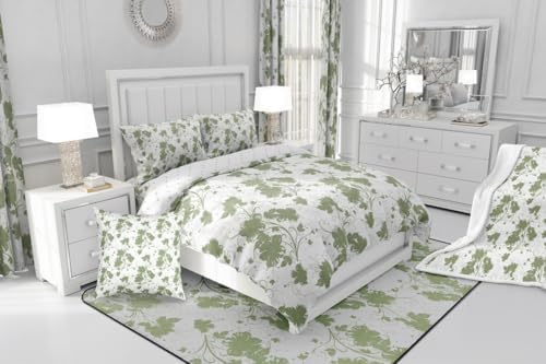 jejeloiu Green Flower Comforter Set Full Size Kids Floral Bedding Set for Boys Girls Teens Botanical Duvet Breathable Minimalist Aesthetics Quilt Bedroom Decor,1 Comforter with 2 Pillowcase