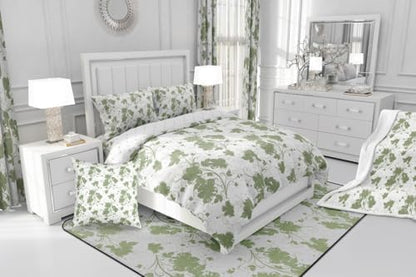 jejeloiu Green Flower Comforter Set King Size Kids Floral Bedding Set for Boys Girls Teens Botanical Duvet Breathable Minimalist Aesthetics Quilt Bedroom Decor,1 Comforter with 2 Pillowcase