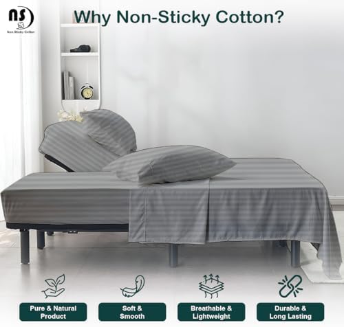 NON Sticky cotton 4 Piece Head Flex King Fitted Sheet Set for Sleep Number Adjustable Bed, 100% Long Staple Cotton Bed Sheets, 34" Top Split, Fits 18" Deep Mattress, 78" X 80", Light Grey Stripe