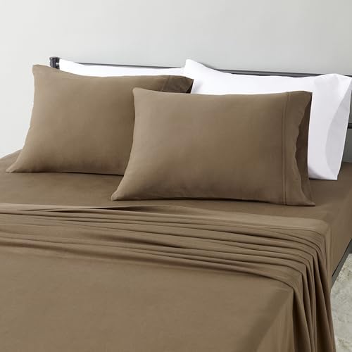 Amazon Basics 100% Cotton Jersey Bed Sheet Set, Breathable and Comfortable, Machine Washable, Full, Brown, Solid