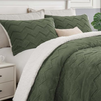 BEDELITE Fluffy Sherpa Twin Comforter Set,Dark Green