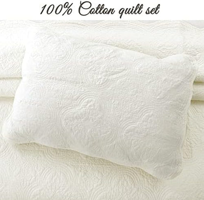 Cozy Line Home Fashions 100% Cotton Medallion Off White Matelasse Embossed Bedding Quilt Set, Reversible Lightweight Bedspread, Coverlet for All Season (Ivory, Oversized King - 3 piece)