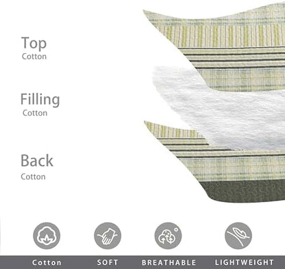 Homzard 100% Cotton Quilt King Size, Green Yellow Striped Plaid Quilt Bedding Set,Olive Green Lightweight Soft Farmhouse Bedspread Coverlet,Summer Spring Lightweight King Size Comforter Set 3 Pieces