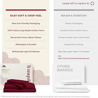 Mayfair Linen Egyptian Cotton Sheets King Size - Luxury 800 Series High Thread Count King Sheets (4 PC, Burgundy), Soft Cooling 16" Deep Pocket Hotel Quality Bed Sheet Set - Tranquil Collection