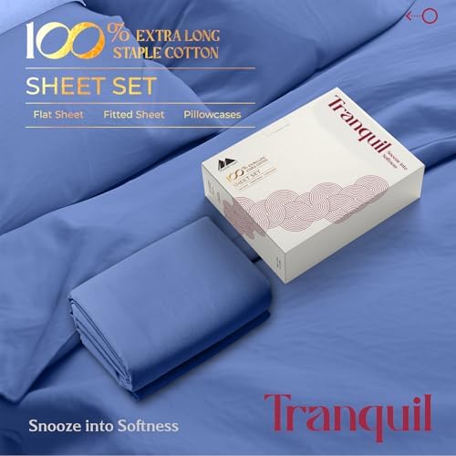 Mayfair Linen 100% Egyptian Cotton Sheets Full Size - Luxury 800 Series Tranquil Colllection Egyptian Cotton Bed Sheets Full Size (4 PC, Deep Blue), Soft Cooling 16" Deep Pocket Hotel Bed Sheet Set