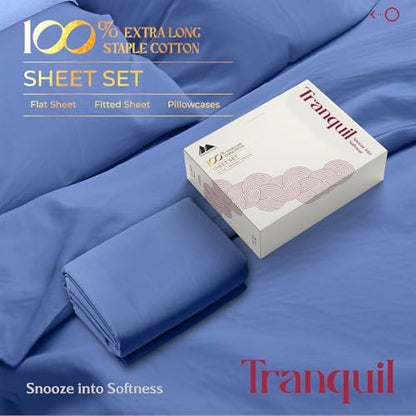 Mayfair Linen 100% Egyptian Cotton Sheets Full Size - Luxury 800 Series Tranquil Colllection Egyptian Cotton Bed Sheets Full Size (4 PC, Deep Blue), Soft Cooling 16" Deep Pocket Hotel Bed Sheet Set