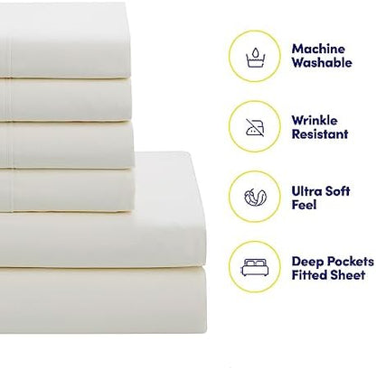 Sweet Home Collection 7 Piece Comforter Set Bag Solid Color All Season Soft Down Alternative Blanket & Luxurious Microfiber Bed Sheets, Ivory, Twin