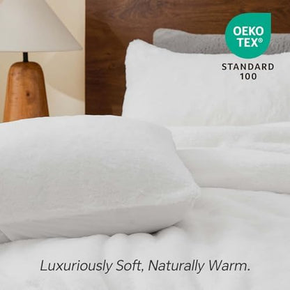 BEDELITE Faux Fur Twin Comforter Set White,Warm Bedding with 1 Pillowcase