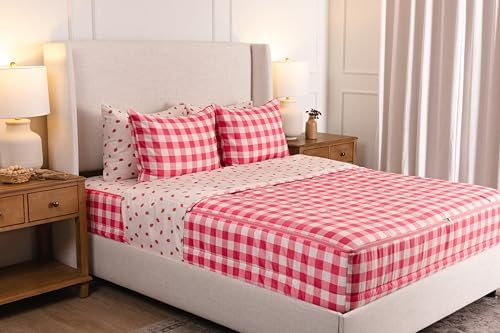 Beddy's Dark Pink Checkered All-in-One Zipper Bedding Set for Kids - Full