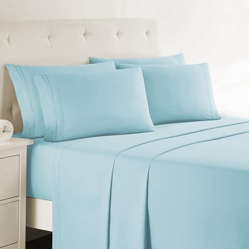 Clara Clark Twin Sheets, 5 Piece Set - Hotel Luxury Sheets for Twin Size Bed, Super Soft Bedding Set, Twin Size, Aqua Light Blue