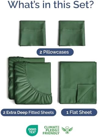 Extra Deep Split King Sheet Set - 5 Piece Cooling Sheets - Emerald Green