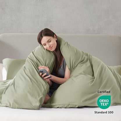 Hearth & Harbor Prewashed King Duvet Cover Set, Light Sage