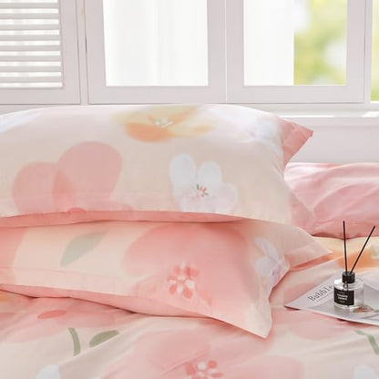 SAPHREAS Pink Floral Duvet Cover Set 2pcs Twin Size Botanical Bedding Comforter Cover Set 100% Cotton 1 Duvet Cover 68"x90" 1 Pillow Sham, Comforter Not Included