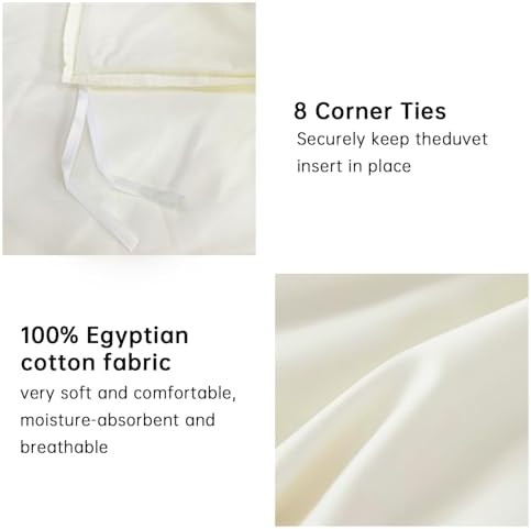 Cotton Duvet Cover Set 100% Egyptian Cotton California King Size - 3 Piece with Zipper Closure Breathable Durable Soft Comfy Home Bedding Set(Cream White, 104"x98")