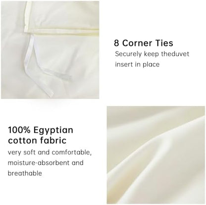 Cotton Duvet Cover Set 100% Egyptian Cotton California King Size - 3 Piece with Zipper Closure Breathable Durable Soft Comfy Home Bedding Set(Cream White, 104"x98")
