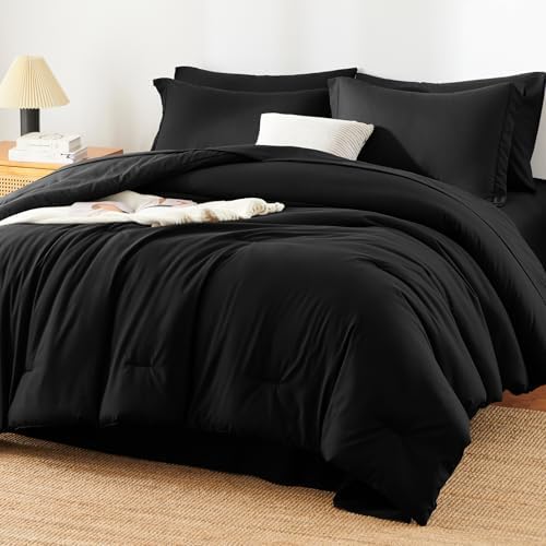 HIMEET Oversized Queen Comforter Sets, 7-Piece Point-Quilted, Black