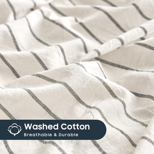 Wake In Cloud Striped Cotton Duvet Cover Set, White, Queen