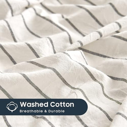 Wake In Cloud Striped Cotton Duvet Cover Set, White, Queen