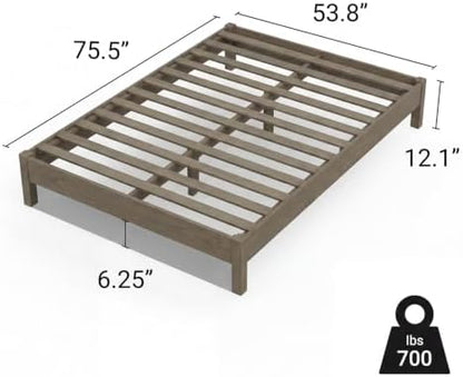 LIFEMENT Full Bed Frame Signature Wood Platform, Noise Free, Under Bed Storage, No Box Spring Needed, Easy Assembly, Gray