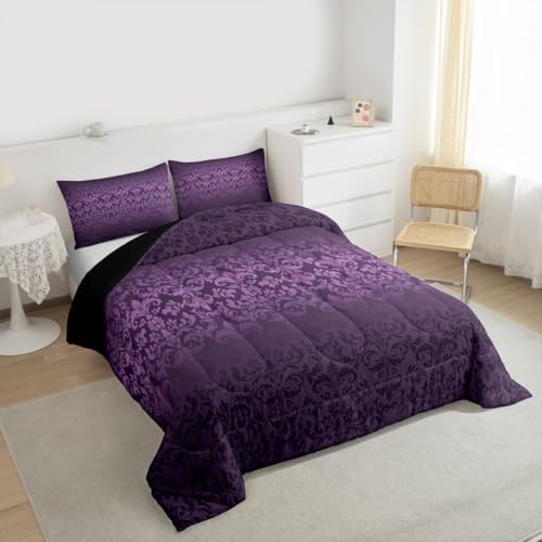 jejeloiu Gothic Damask Comforter Set Vintage Jacquard Bedding Set King Size