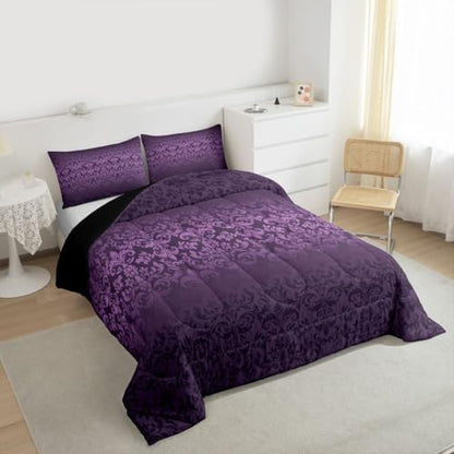 jejeloiu Gothic Damask Comforter Set Vintage Jacquard Bedding Set King Size