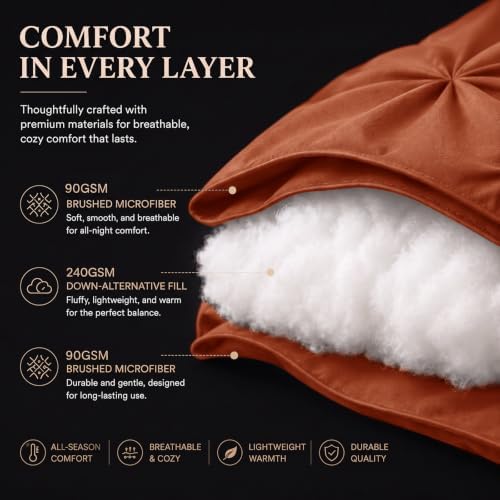 CozyLux Queen Comforter Set Burnt Orange, 7 Pieces Pintuck Bed in a Bag