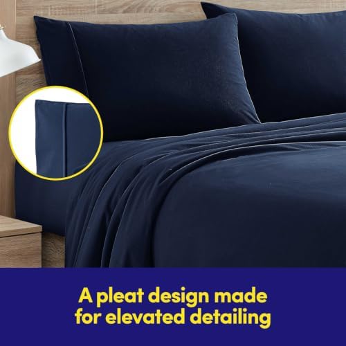 Flannel Sheets Warm and Cozy Deep Pocket Breathable All Season Bedding Set with Fitted, Flat and Pillowcases, Twin, Navy