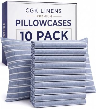 King Pillow Cases Set of 10 - Ultra Soft Pillowcase Covers - Blue Stripes