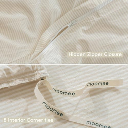MooMee Striped Duvet Cover Set 100% Washed Cotton Linen Like Cal King