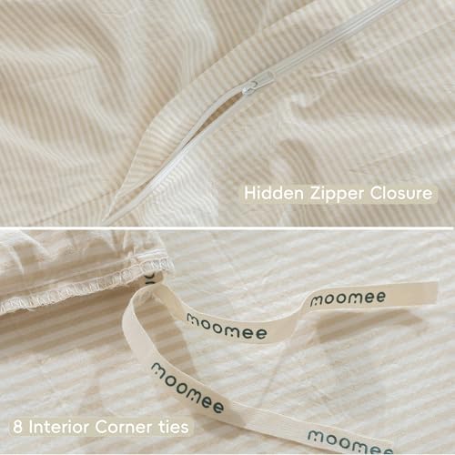 MooMee Striped Duvet Cover Set 100% Washed Cotton Linen Like King