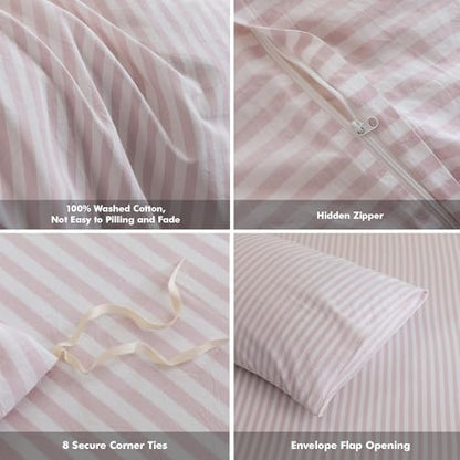 FOSSA Striped Duvet Cover Set Washed Cotton Linen Feel Oversized King Plus