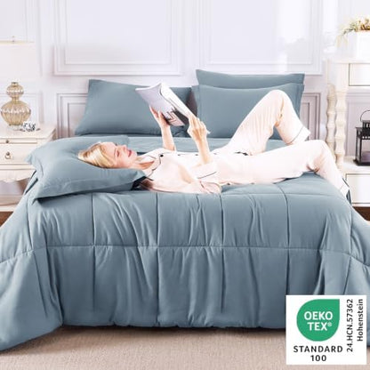 CozyLux Full Size Comforter Sets, 7-Piece Bed in a Bag, Grayish Blue