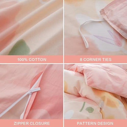 SAPHREAS Pink Floral Duvet Cover Set 3pcs King Size Botanical Blossom Flower Pattern Bedding Comforter Cover Set 100% Cotton 1 Duvet Cover 104"x90" 2 Pillow Shams, Comforter Not Included