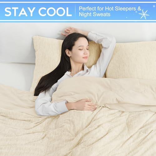 CHOSHOME Cooling Comforter Cooling Blanket, Q-Max 0.45 Cool Sleeping Summer Blanket for Hot Sleeper Night Sweats, Cal King 96" x 102", Beige