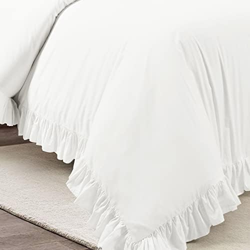 Lush Decor Reyna Ruffle Cotton Duvet Cover Set 3 Piece Set King, Pure White - King Size Bedding Set - White Duvet King- Ruffled Bedding - Coquette Decor