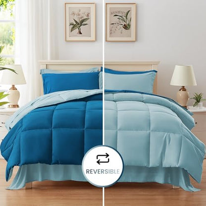 Anluoer Queen Comforter Set 7 Piece, Soft Bed in a Bag Queen Bedding Sets