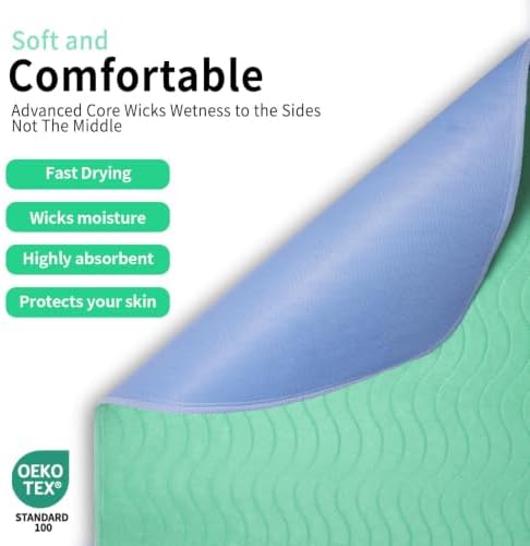 Accompagner Incontinence Bed Pads Washable Waterproof, Ultra-Absorbent Reusable Underpads for Diaper Changing, Nursing, Bedridden, Adults, Seniors, Kids and Dogs (Green, 24"x24"(Pack of 6))