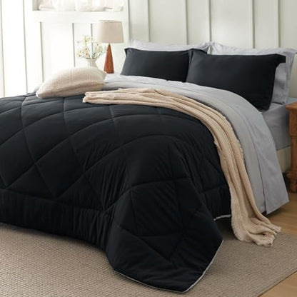 Bedsure Bed in a Bag Full Reversible Bed Set 7 Pieces Black/Silver Grey