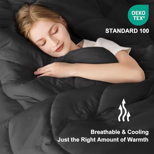 MEELUS Lightweight Comforter Cooling Black, All Season Duvet Insert