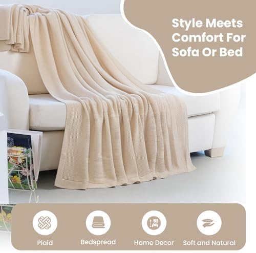 Dalisa Alina GOTS Organic Cotton Throw Blanket, Earth Ivory, 80x90 in