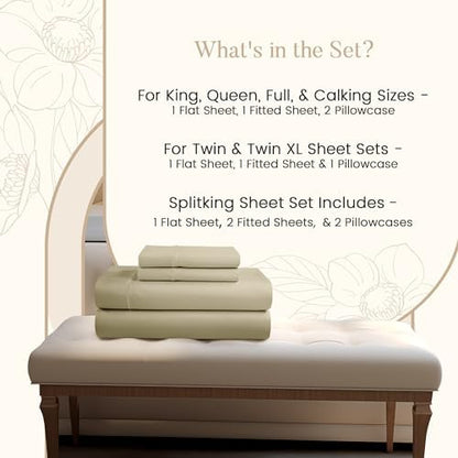King Size Sheets Set, 15" Deep Pocket Breathable Cotton Bed Sheets - Linen