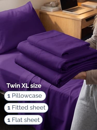 Extra Deep Twin XL Sheet Set - 3 Piece College Dorm Room - Purple