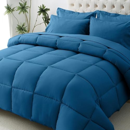 JOLLYVOGUE Twin Comforter Set, Ultra-Soft Bed in a Bag Twin Size 5 Pieces, Oeko-TEX Certified Bedding Set with Down Alternative Comforter, Sheets, Pillowcases & Shams, Teal