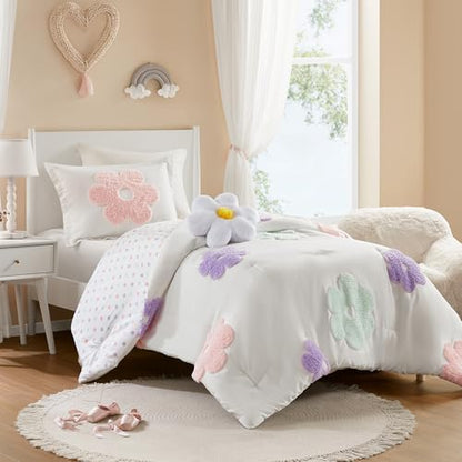 Intelligent Design Kids White Floral Twin Comforter Set for Girls, 3pc