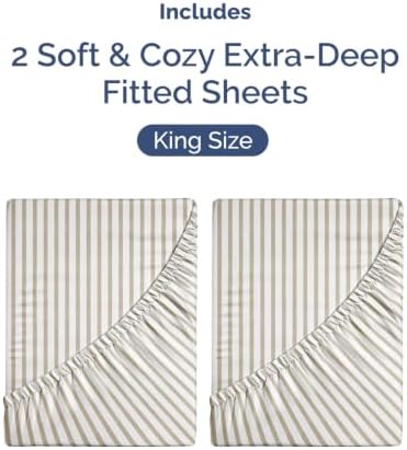 CGK Linens 2 Pack Extra Deep King Fitted Sheets - Beige Stripes