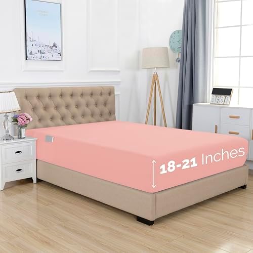 Elegant Comfort 1500 Premium Hotel Quality 18-21 Inches Deep - Extra Deep Pocket Single Fitted Sheet for High Mattress, Luxury and Softest, Smart Pocket - Wrinkle Free, California King, Dusty Rose