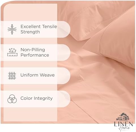 Linen Home 100% Cotton Percale Sheets King Size, Tropical Peach, Deep Pocket, 6 Pieces Set- 1 Flat, 1 Fitted and 4 Pillowcases, Crisp Cool and Long Staple Strong Bed Linen