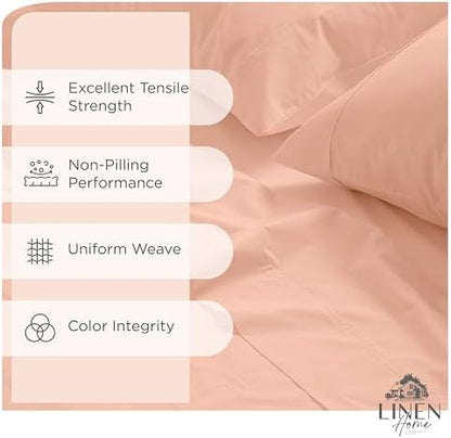 Linen Home 100% Cotton Percale Sheets King Size, Tropical Peach, Deep Pocket, 6 Pieces Set- 1 Flat, 1 Fitted and 4 Pillowcases, Crisp Cool and Long Staple Strong Bed Linen