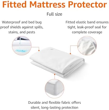 Amazon Basics Waterproof Mattress Protector, Full Size, 18-Inch Deep Pocket, White (Pack of 4)